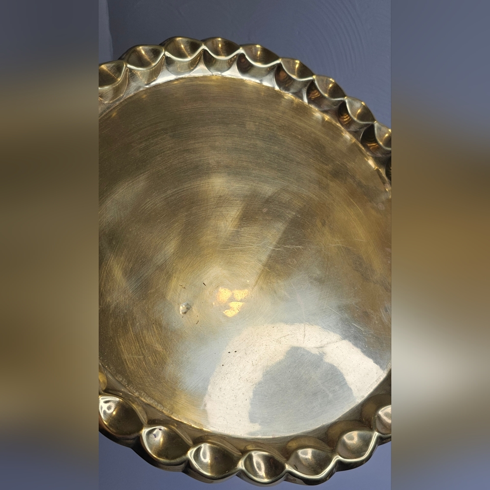 Vintage Moroccan Handmade Brass Tray Plate Morocco Scalloped Edge